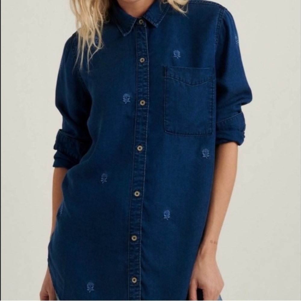 Oversized Embroidered Denim Top